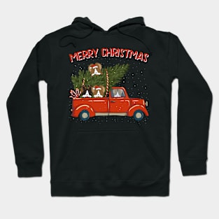 Papillon Xmas Vintage Red Pickup Retro Truck Hoodie